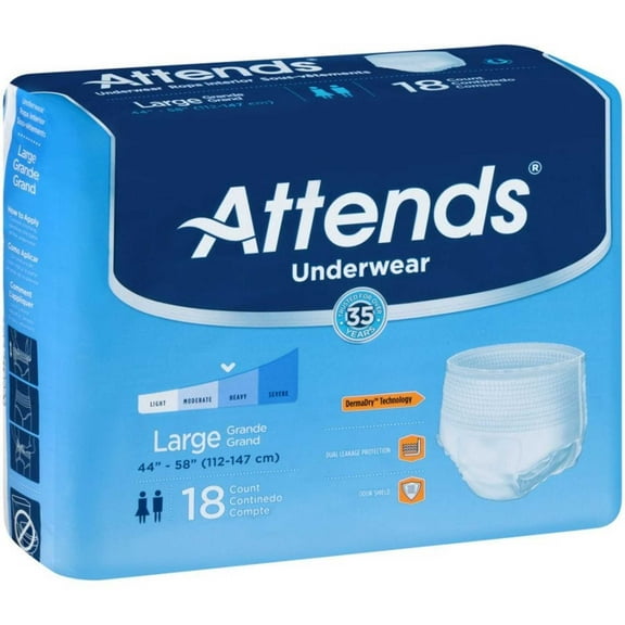 Attends Underwear: Large, 44" - 58", 72 Count