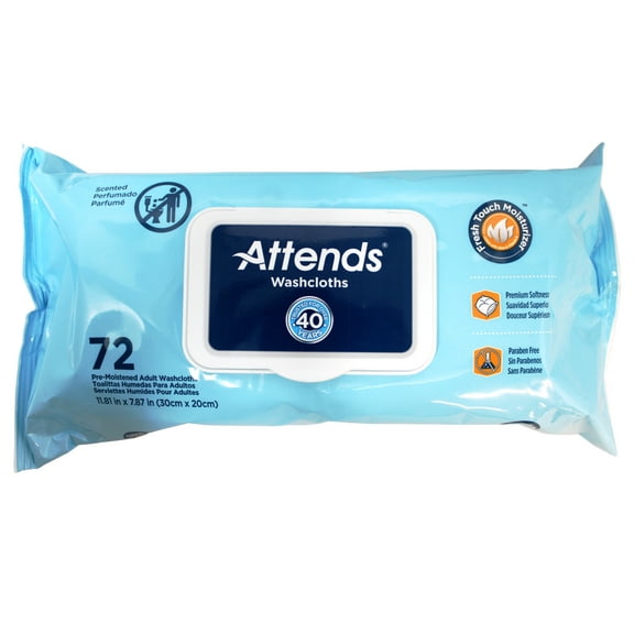 Attends Washcloths No-Rinse Disposable Cleansing Wipes for Incontinence, 864 Count