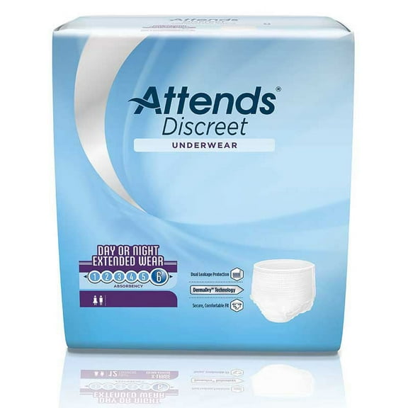 Attends discreet day/night extended wear underwear, medium 28" to 40" (previously 34" to 44") part no. appnt20 (64/case)