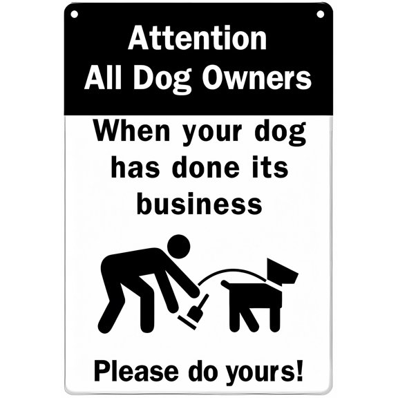 Attention All Dog Owners Sign - 8"x12" Aluminum Tin Sign, Home Kitchen Wall Decor, Pet Responsibility Signage