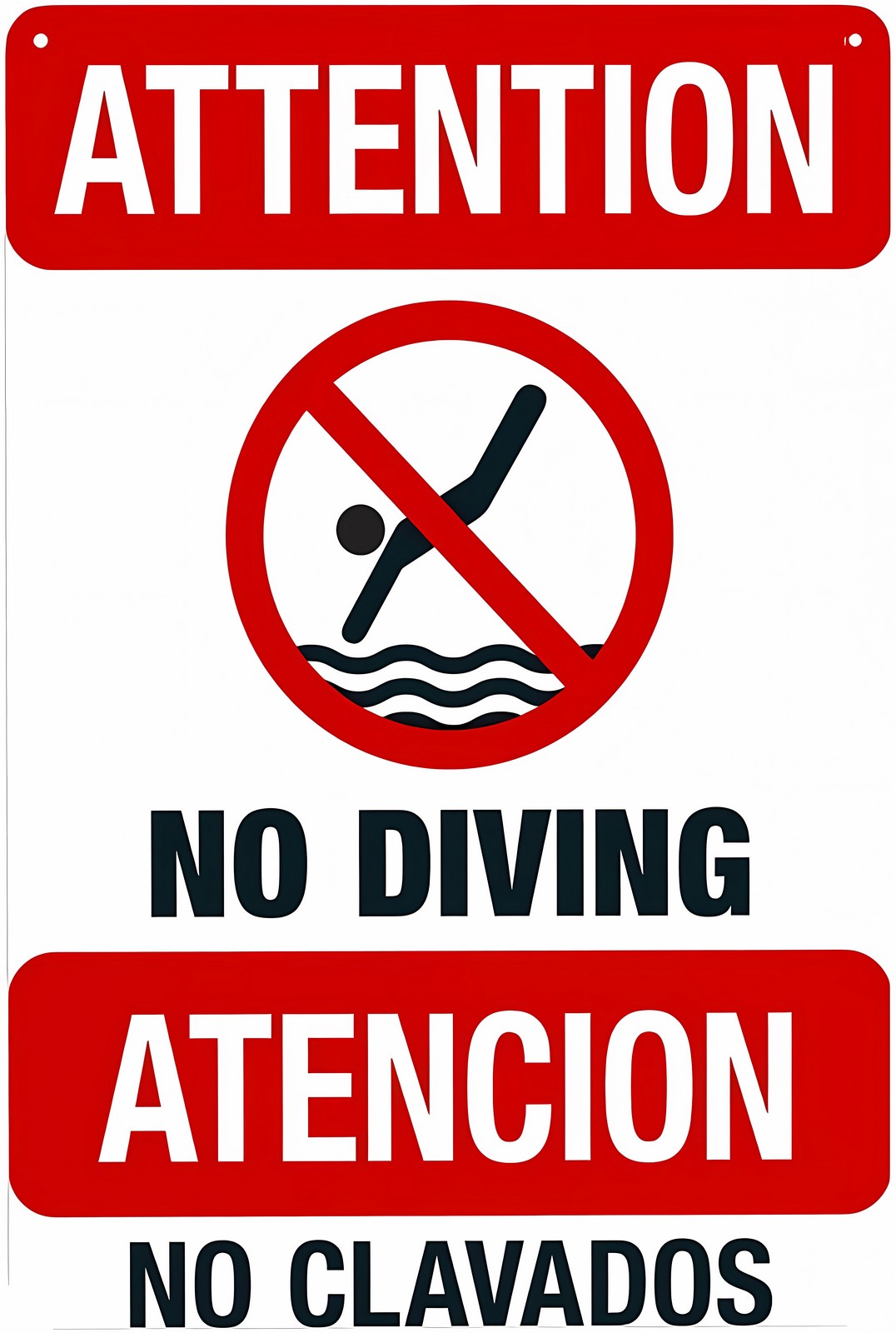 Attention No Diving Retro Metal Tin Sign 12 X 8 Inches - Bilingual