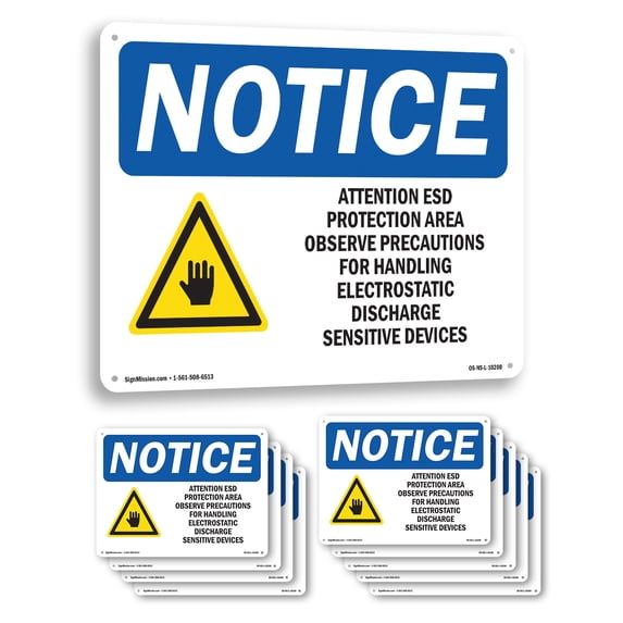 Attention ESD Protected Area OSHA Notice Aluminum Sign 18 Inch x 12 ...