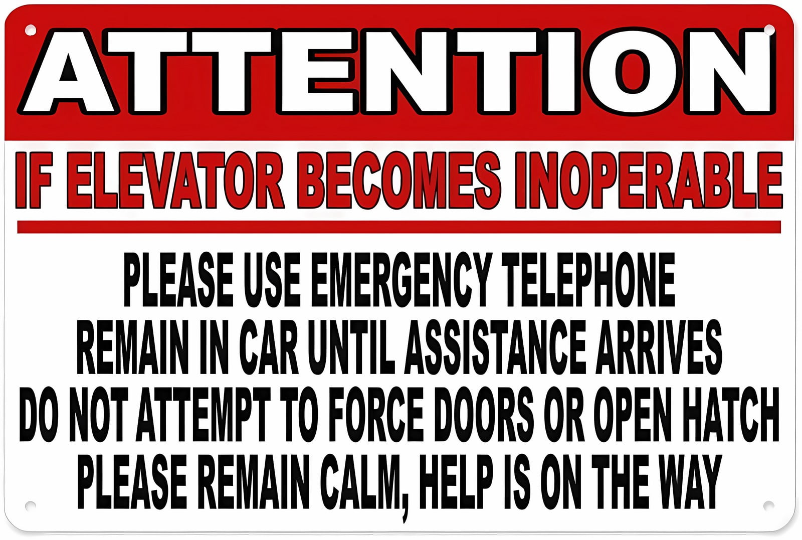 Attention If Elevator Becomes Inoperable Aluminum Tin Warning Sign 12 x ...