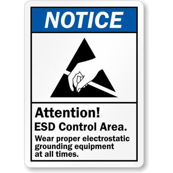 Attention Esd Control Area Weatherproof Metal Sign Size: 16 x 12 Inch