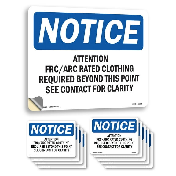 Attention Frc Arc Rated Clothing Required OSHA Notice Vinyl Decal Label 14 Inch x 10 Inch - 10 Pack