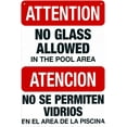 thumbnail image 1 of Attention No Glass Allowed Pool Retro Metal Tin Sign 12 x 8 Inches - Bilingual Spanish English Pool Safety Warning, Vintage Style Funny Wall Decor Art, Indoor Outdoor Pool Area, 1 of 6