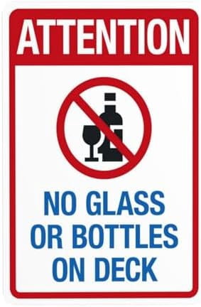 Attention No Glass Or Bottles On Deck Warning Sign, Pool Rules Security ...