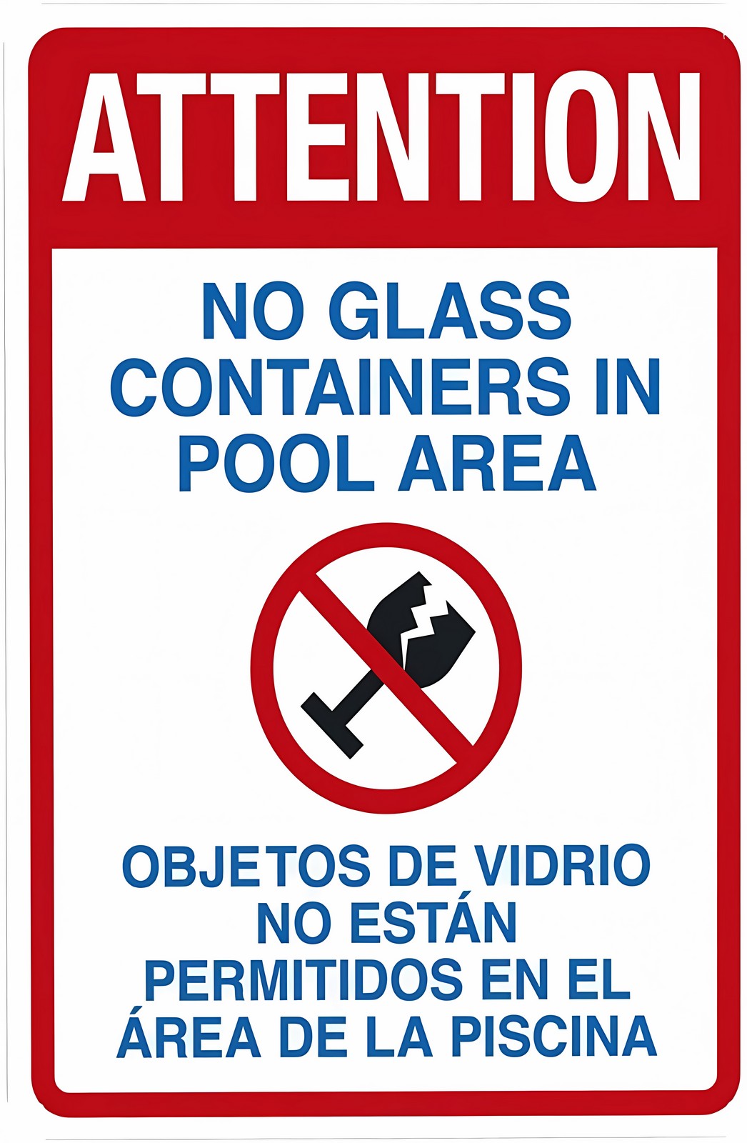 Empty Containers Sign Attention No Glass Containers in Pool Area Warning Metal Sign 12 x 8 ...
