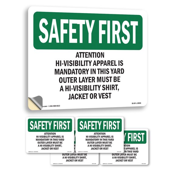 Attention Hi OSHA SAFETY FIRST Vinyl Decal Label 5 Inch x 3.5 Inch - 5 Pack