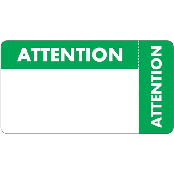 Attention Label for Chart Alerts and Administrative Flags 3-1/4” x 1-3/4” White Green 250 Stickers/Roll Permanent Adhesive for Records and Forms