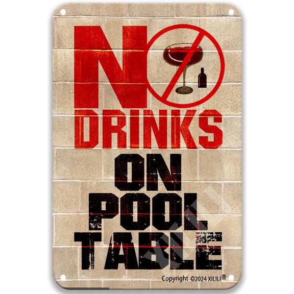 Attention No Drinks On Pool Table Vintage Tin Signs Wall Decor Living Room Country Wall Decor Kitchen Signs Wall Decor Metal 8X12 Inch