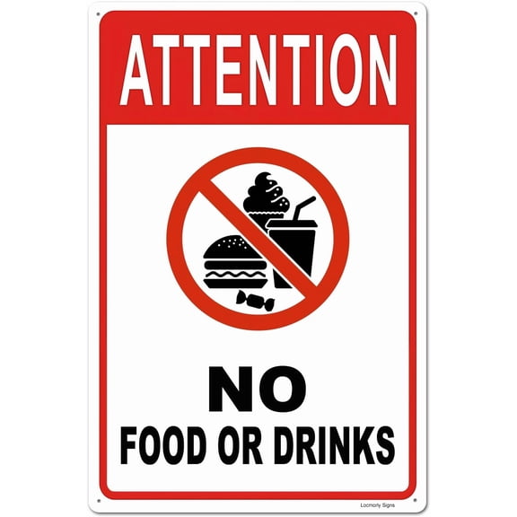 Attention No Food Or Drinks Pool Sign, 8x12 Inch, Aluminum Sign Pool Rules