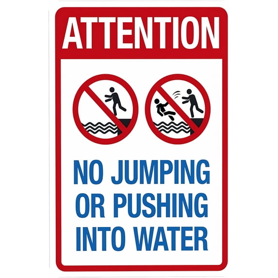 Attention No Jumping Or Pushing Pool - 8"x12" Pool Rules Security Metal Sign, Home Business Outdoor Indoor Safety Decor
