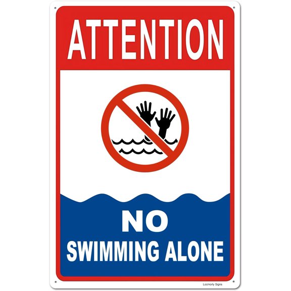 Attention No Swimming Alone Pool Sign, 8x12 Inch, Aluminum Sign Pool Rules