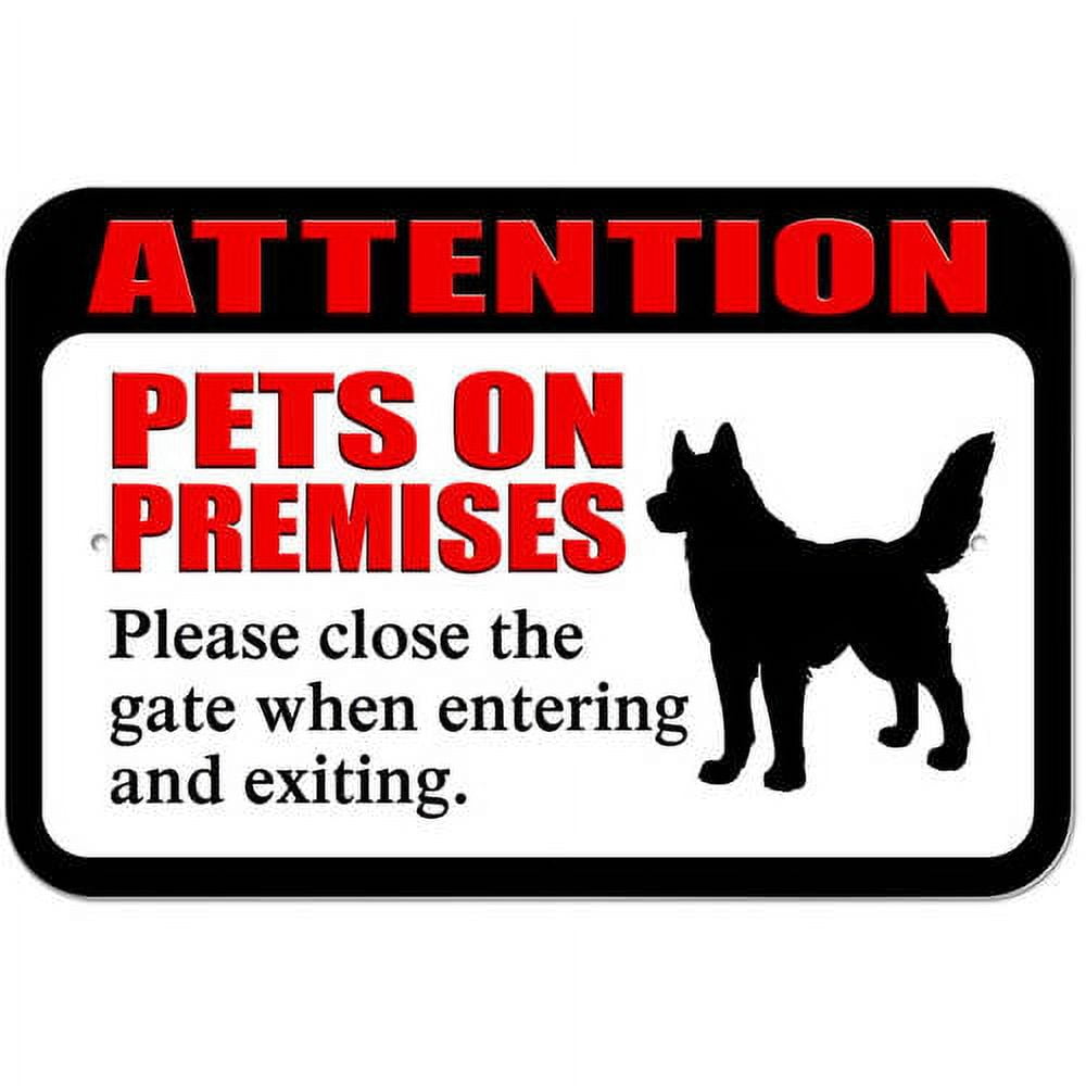 Attention Pets on Premises Red and Black Metal Sign 8x12 Inch