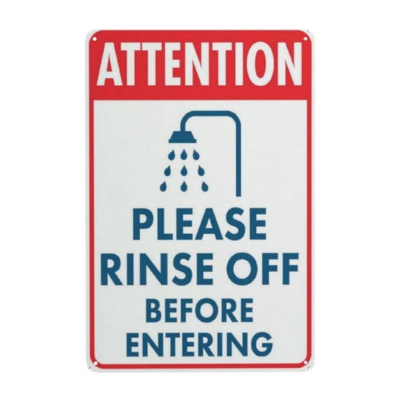 Attention Please Rinse Off Before Entering Sign Tin Sign Warning Metal Sign Vintage Sign Wall Decor for Home Farm Bar Coffee Shop Club Decoration 8x12 Inch