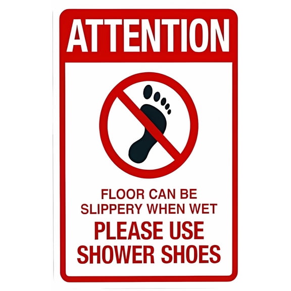 Attention Please Shower Shoes Warning Metal Sign 12 x 8 Inches - Pool Rules Security Sign, Indoor Outdoor Home, Business, Road, Yard, Garage, Street Wall Caution Decor