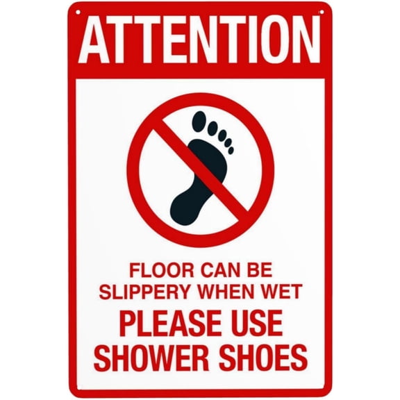 Attention Please Use Shower Shoes Pool Sign Pool Rules Warning Metal Sign Tin Signs Aluminum Signs for Outdoors Use Yard Farm Fence Home Wall Decor 8x12 inch