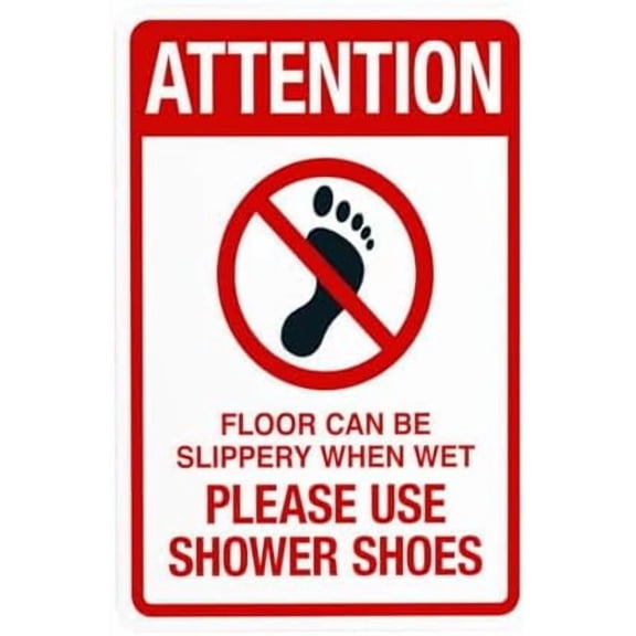 Attention Please Use Shower Shoes Warning Sign, Pool Rules Security Metal Signs for Home Business Outdoor Indoor Road Yard Garage Street Wall Safety Caution Custom Decor 8 x 12 Inch