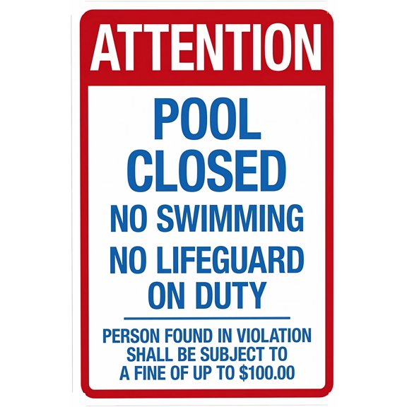 Attention Pool Closed 8"x12" Warning Sign, Metal Security Sign, Safety Wall Decor, Home Business Yard Garden Office Sign, Indoor Outdoor Easy Mount Sign