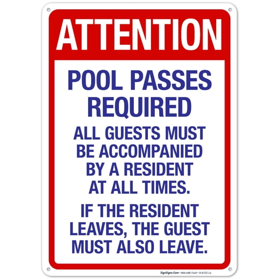 Attention Pool Passes Required Sign, Pool Sign,