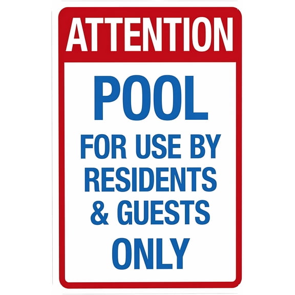 Attention Pool for Residents and Guests Only 8"x12" Warning Sign, Pool Security Metal Sign, Home Business Indoor Outdoor Sign, Road Garage Street Wall Safety Caution Decor