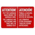 thumbnail image 1 of Attention Put The Garbage Bags Inside The Garbage Bins Bilingual Warning,Prohibition Security Metal Signs for Home Busines Garage Street Wall Caution Decor 12 x 8 Inch, 1 of 4