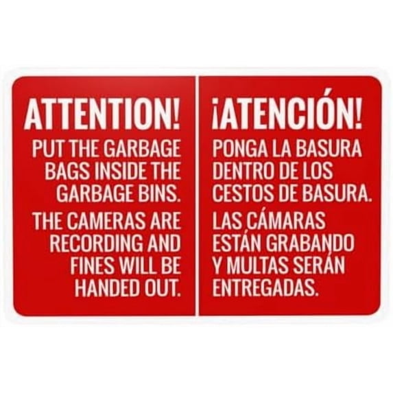 Attention Put The Garbage Bags Inside The Garbage Bins Bilingual Warning,Prohibition Security Metal Signs for Home Busines Garage Street Wall Caution Decor 12 x 8 Inch