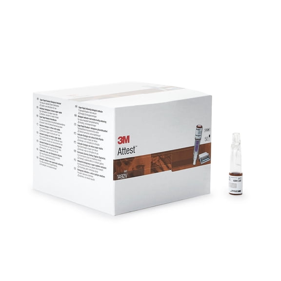 Attest Super Rapid Readout Sterilization Biological Indicator Vial Steam Compatibility 1492V, 50 Ct