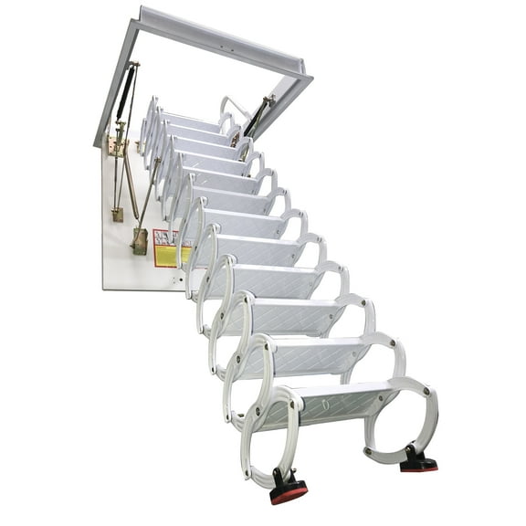 Attic Ceiling Ladder Folding Loft Stairs White 9.8ft Height 12 Steps Carbon Steel Opening Size 27.539.3in