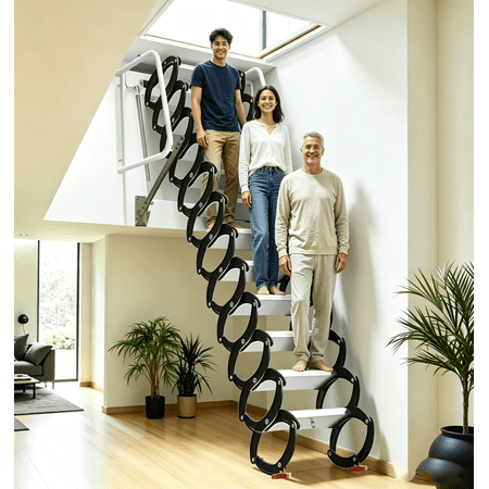 Attic Ladder 12FT Pull Down, Attic Stairs, Wall Mounted Folding Ladder with 12 Steps,1300 lbs Load Capacity, Al-Mg Alloy Heavy Duty Loft Access Stairs for Garage, Storage Room
