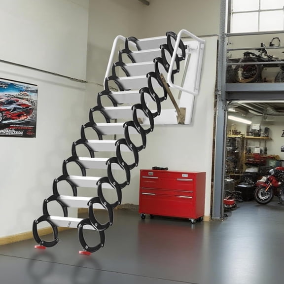 Attic Ladder Pull Down Attic Stairs Telescopic Fold Ladder Ti-Mg Alloy Loft Wall Mounted Stairs Foldable Loft Stairs, 144"x24" 3M Vertical Height 1102LBS Capacity for Attics, Garages, Roofs