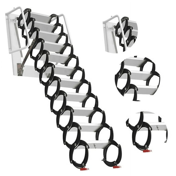 Attic Ladder Pull Down System, 10Ft Foldable Retractable Ladder, 700LBS Capacity, Anti-Slip Design, for Lofts, Basements, Warehouses