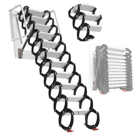 Attic Ladder Pull Down System, Ti-Mg Alloy, 1200lbs Load, Foldable Height Adjust, Wall-Mounted Attic Ladder, for Attic, Garage