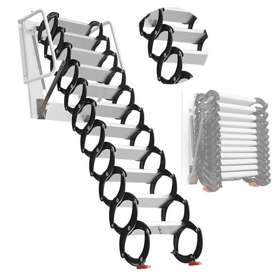 Attic Ladder Pull Down System, Ti-Mg Alloy, 1200lbs Load, Foldable Height Adjust, Wall-Mounted Attic Ladder, for Attic, Garage