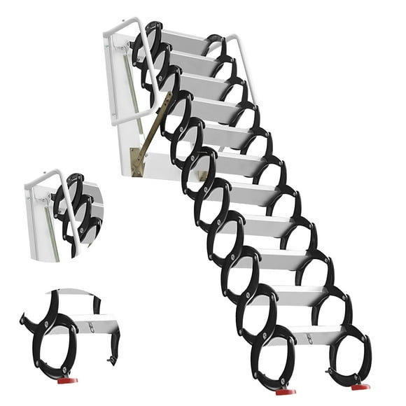 Attic Ladder Pull Down System, 10Ft Wall Mounted Folding Pull Down Attic Stairs, 700 LBS Load Capacity, 12 Steps Al-Mg Alloy Retractable Attic Stairs for Attics, Basements, Warehouse