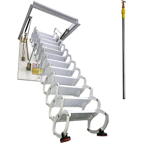 Attic Pull Down Ceiling Ladder Loft Folding Access Stairs 27.5*35.4" White 12 Steps