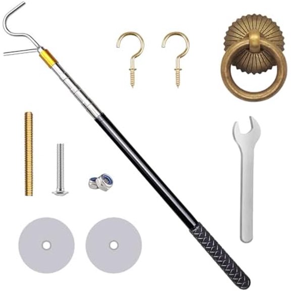 Attic Pull-Down Hook, Designed A Replacement for The Attic Pull-Down Cord in The Attic Ladder Pull-Down System Kit, Featuring A 60-Inch Telescoping Rod and A Vintage Copper Door Ring