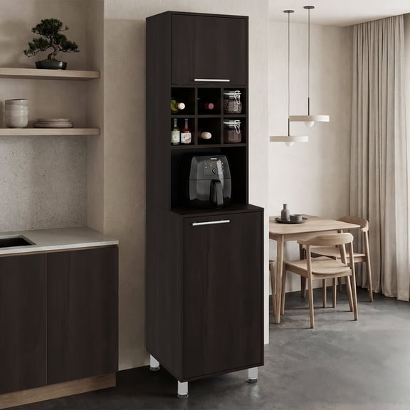 Attica 80" High, Double Door Kitchen Pantry Cabinet with Six Space Cubbies 4 Interior Shelves, Tall Storage Cabinets for Kitchen