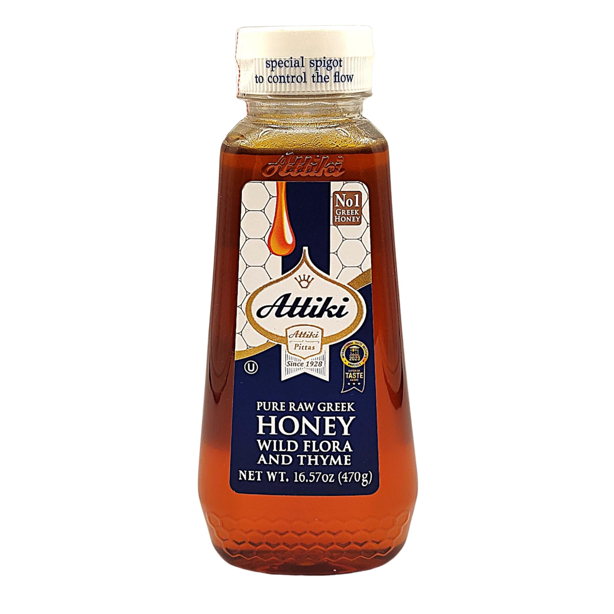 Attiki Pure Greek Honey GGA1 with Thyme, Wild Flowers and Herbs, Perfect for Baking, Cooking, Lemonade and Tea, 16.58 oz (470 grams), Bottle