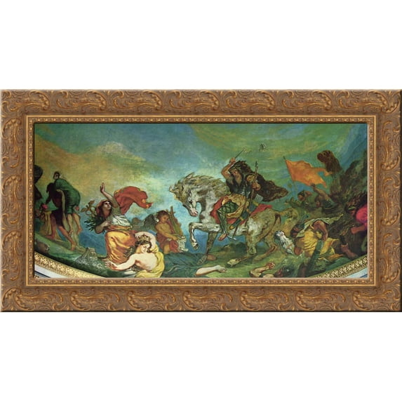 Attila and his Hordes Overrun Italy and the Arts 24x14 Gold Ornate Wood Framed Canvas Art by Eugene Delacroix