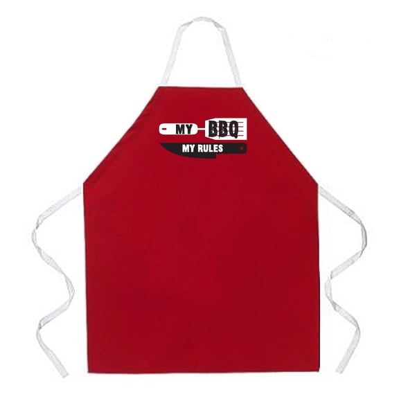 Attitude Aprons Fully Adjustable My BBQ My Rules Apron, Red