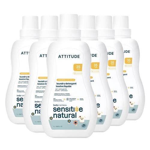 Attitude Baby Laundry Detergent Liquid, Ewg Verified, Safe For Baby Clothes, Infant And Newborn, Vegan Washing Soap, He Compatible, Bulk Refill, 80 Loads, Unscented, 67.6 Fl Oz (Pack Of 6) - Pack of 2