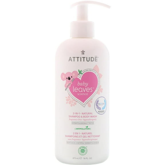 ATTITUDE Baby Leaves Science 2-In-1 Natural Shampoo Body Wash Fragrance-Free 16 fl oz 473 ml