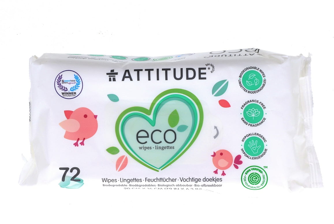 Attitude Eco Wipes Lingettes, Biodegradable 72 Count 3 Pack