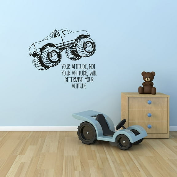 Your Attitude Quote Quotes Monster Truck Toy Car Wall Sticker Art Decal for Girls Boys Room Bedroom Nursery Kindergarten House Fun Home Decor Stickers Wall Art Vinyl Decoration Size (20x20 inch)