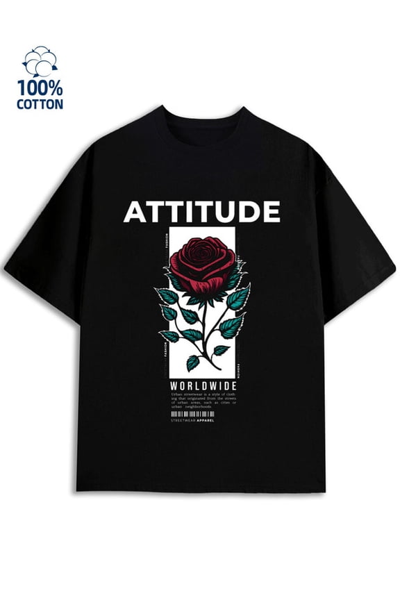 Attitude Rose Tee men's rock black summer and spring season happy joyful Casual Unisex Shirt Printed tshirts Unique Design Unisex Shirt Crewneck tshirts