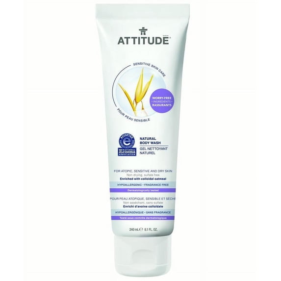 Attitude Sensitive Skin Care Natural Body Wash, Fragrance Free, 8.1 Oz