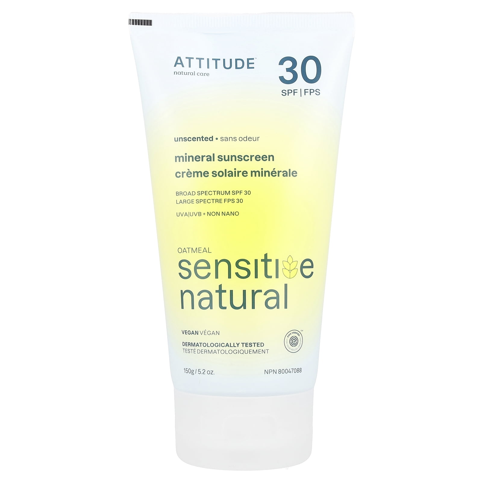 Attitude Sensitive Skin, Hypoallergenic Mineral Sunscreen, SPF 30, Fragrance Free, 5.2 oz