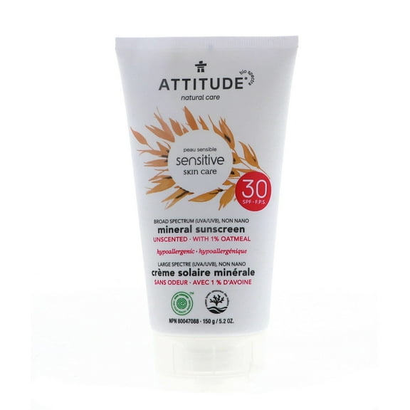 Attitude Sensitive Skin, Hypoallergenic Mineral Sunscreen, SPF 30, Fragrance Free, 5.2 oz